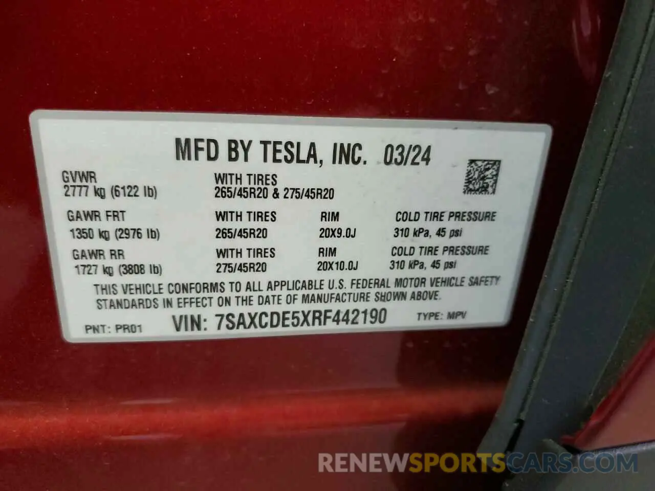 12 Photograph of a damaged car 7SAXCDE5XRF442190 TESLA MODEL X 2024