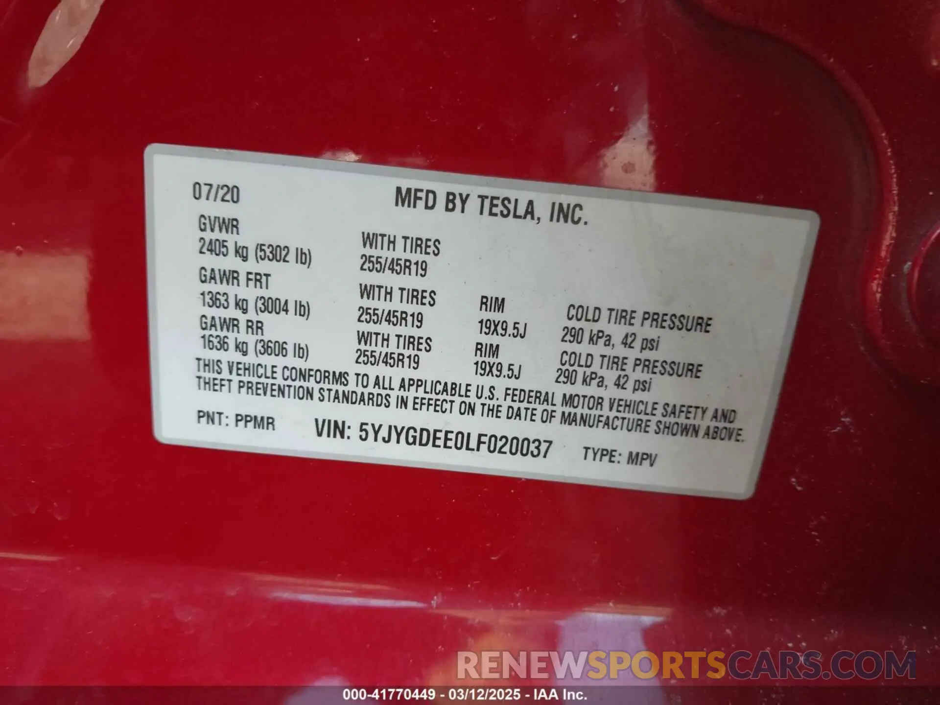 9 Photograph of a damaged car 5YJYGDEE0LF020037 TESLA MODEL Y 2020