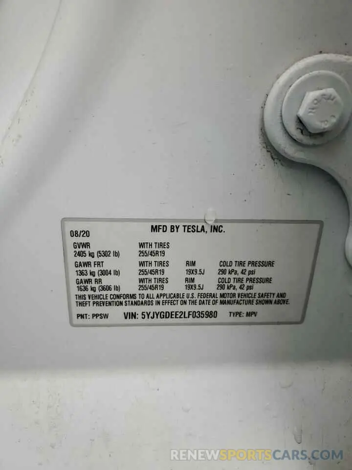 13 Фотография поврежденного автомобиля 5YJYGDEE2LF035980 TESLA MODEL Y 2020