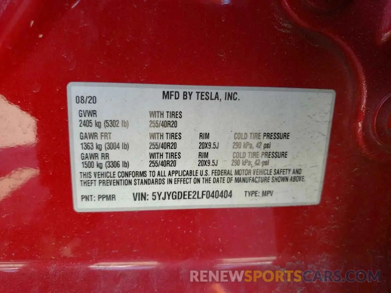12 Photograph of a damaged car 5YJYGDEE2LF040404 TESLA MODEL Y 2020