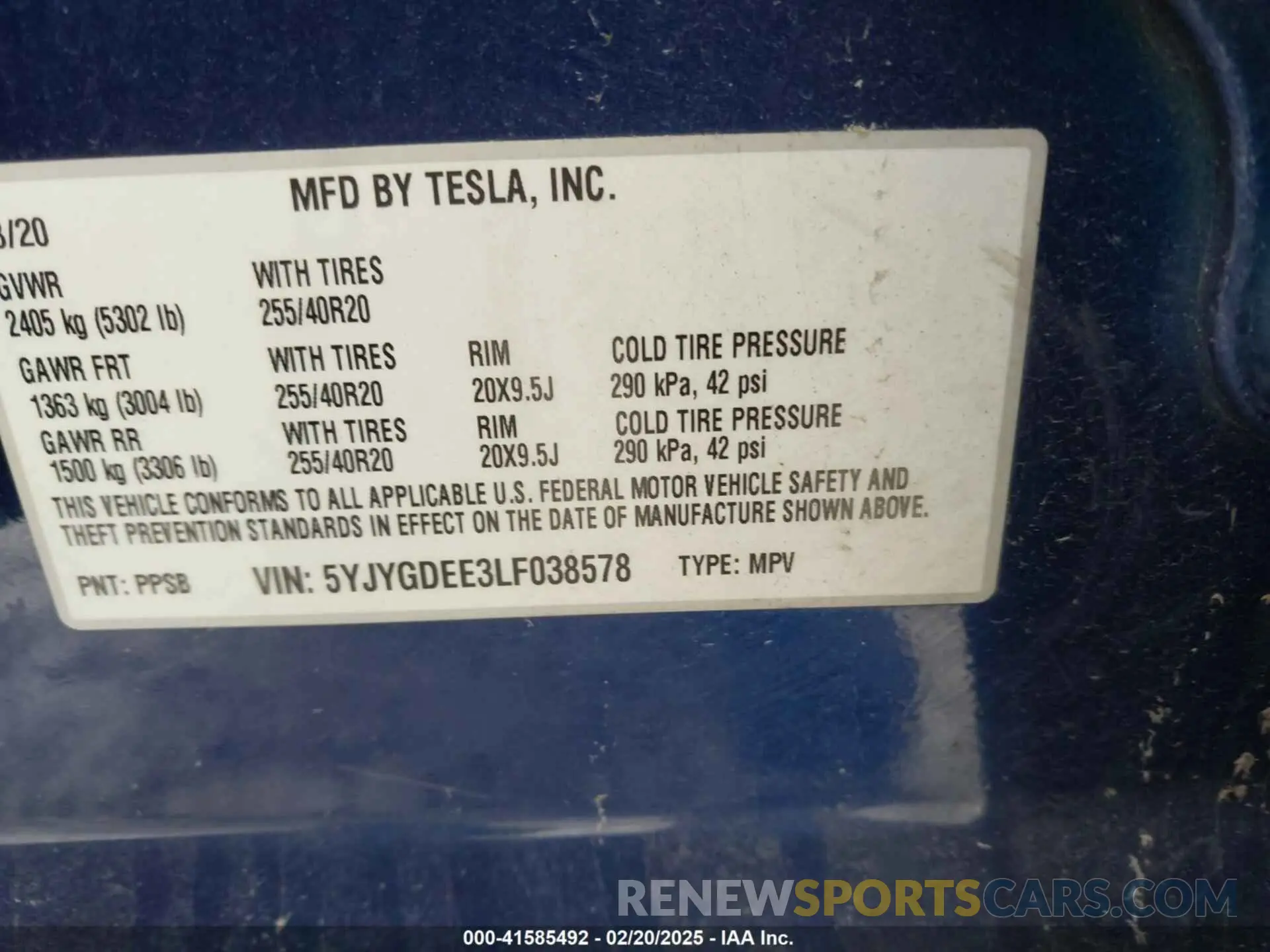 9 Фотография поврежденного автомобиля 5YJYGDEE3LF038578 TESLA MODEL Y 2020