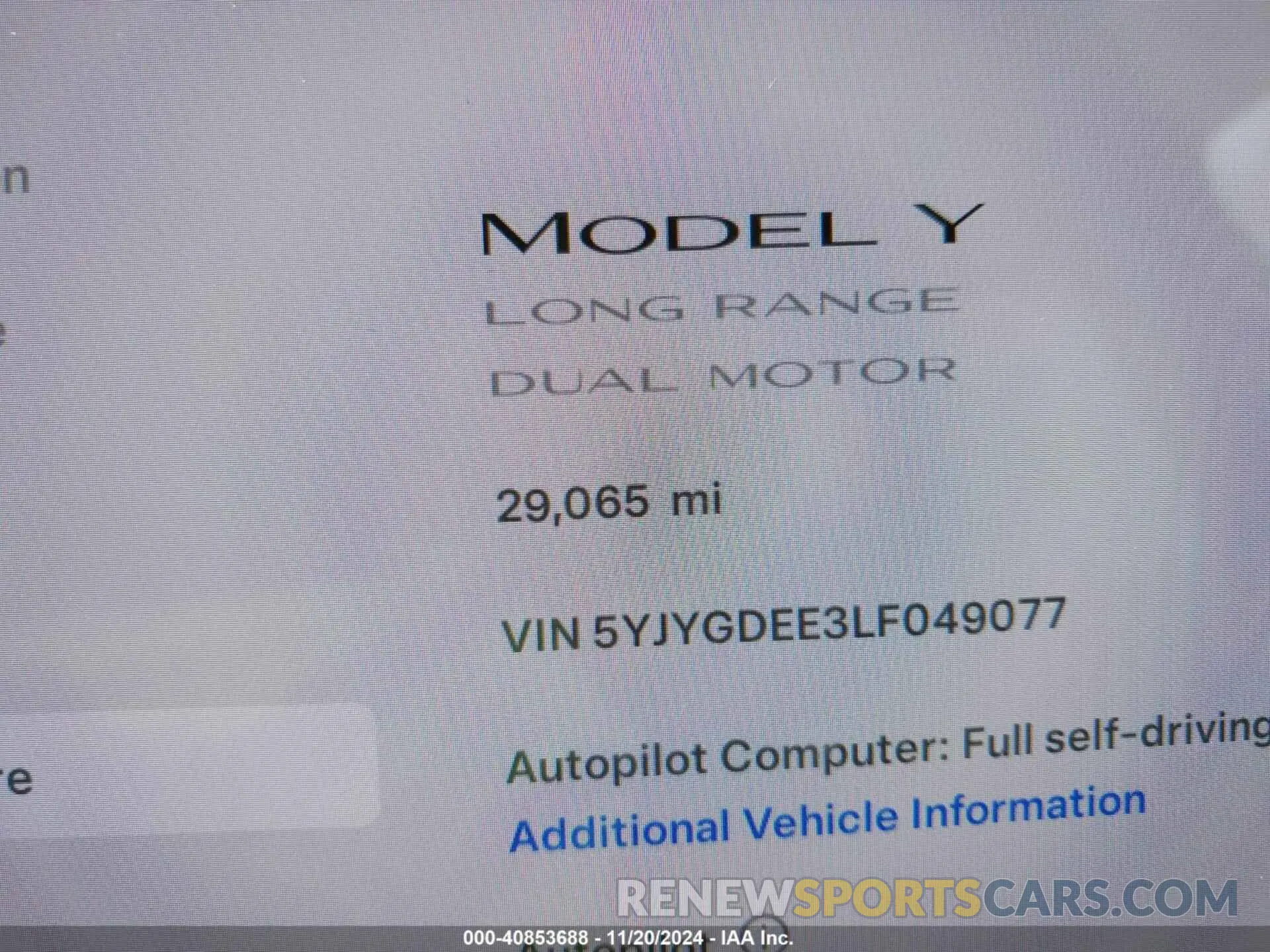 15 Photograph of a damaged car 5YJYGDEE3LF049077 TESLA MODEL Y 2020