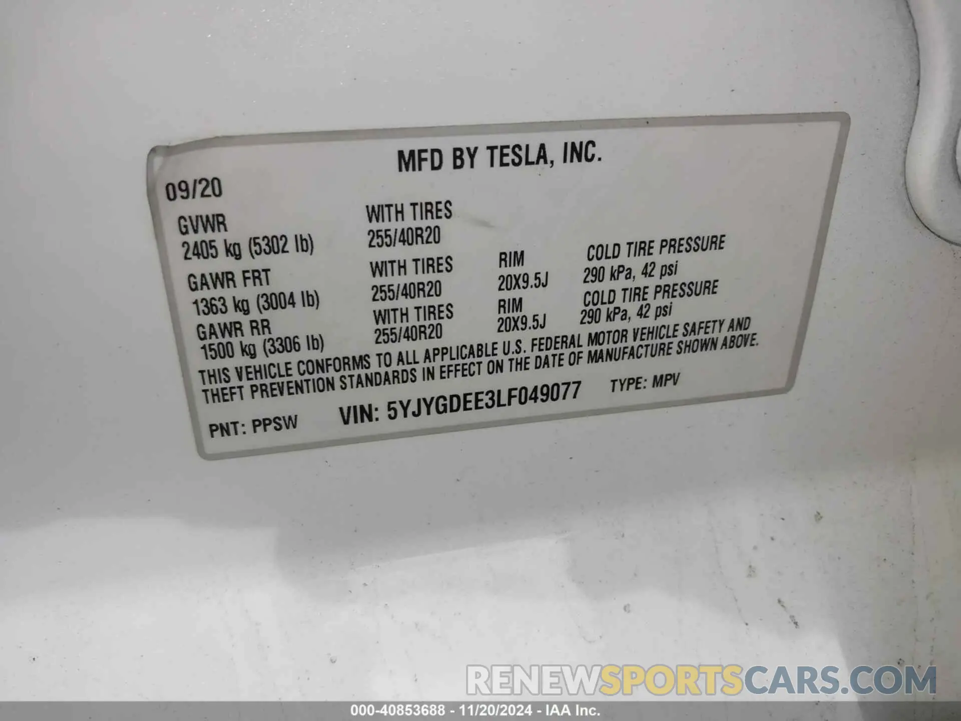9 Photograph of a damaged car 5YJYGDEE3LF049077 TESLA MODEL Y 2020