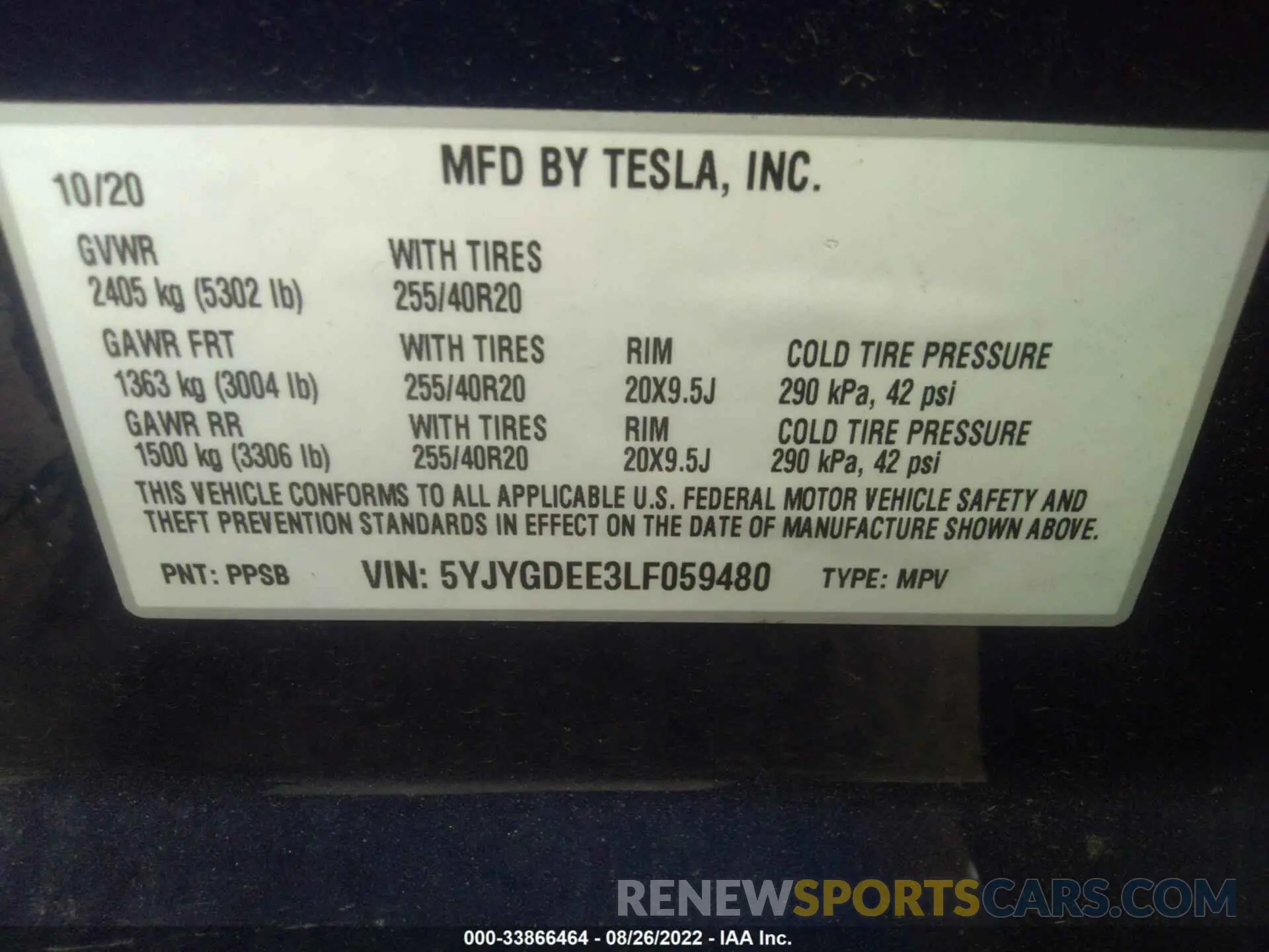 9 Photograph of a damaged car 5YJYGDEE3LF059480 TESLA MODEL Y 2020
