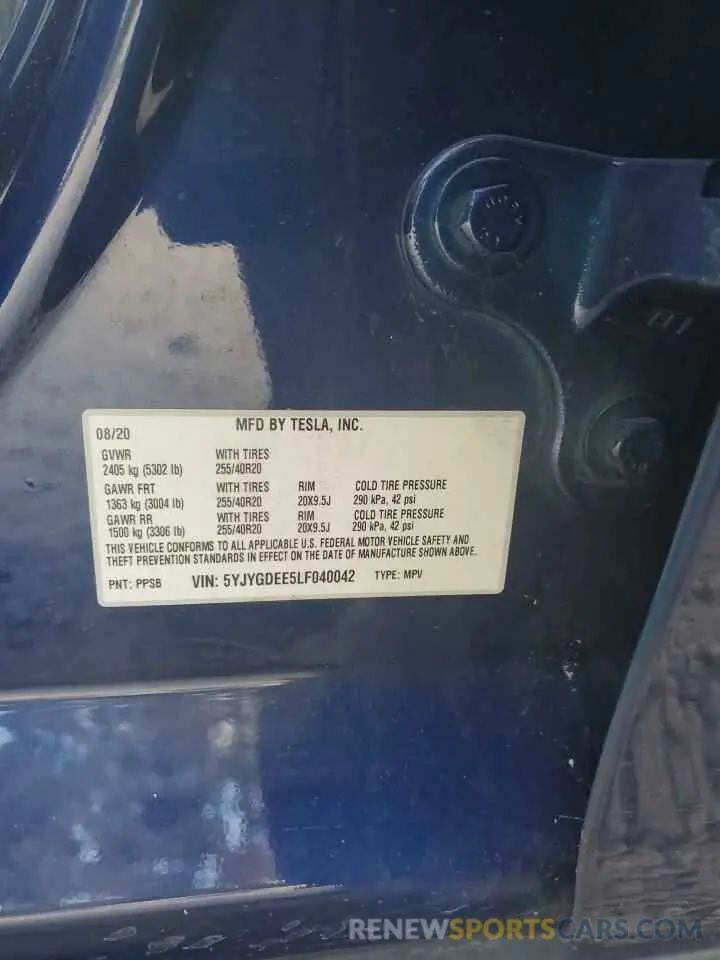 12 Photograph of a damaged car 5YJYGDEE5LF040042 TESLA MODEL Y 2020
