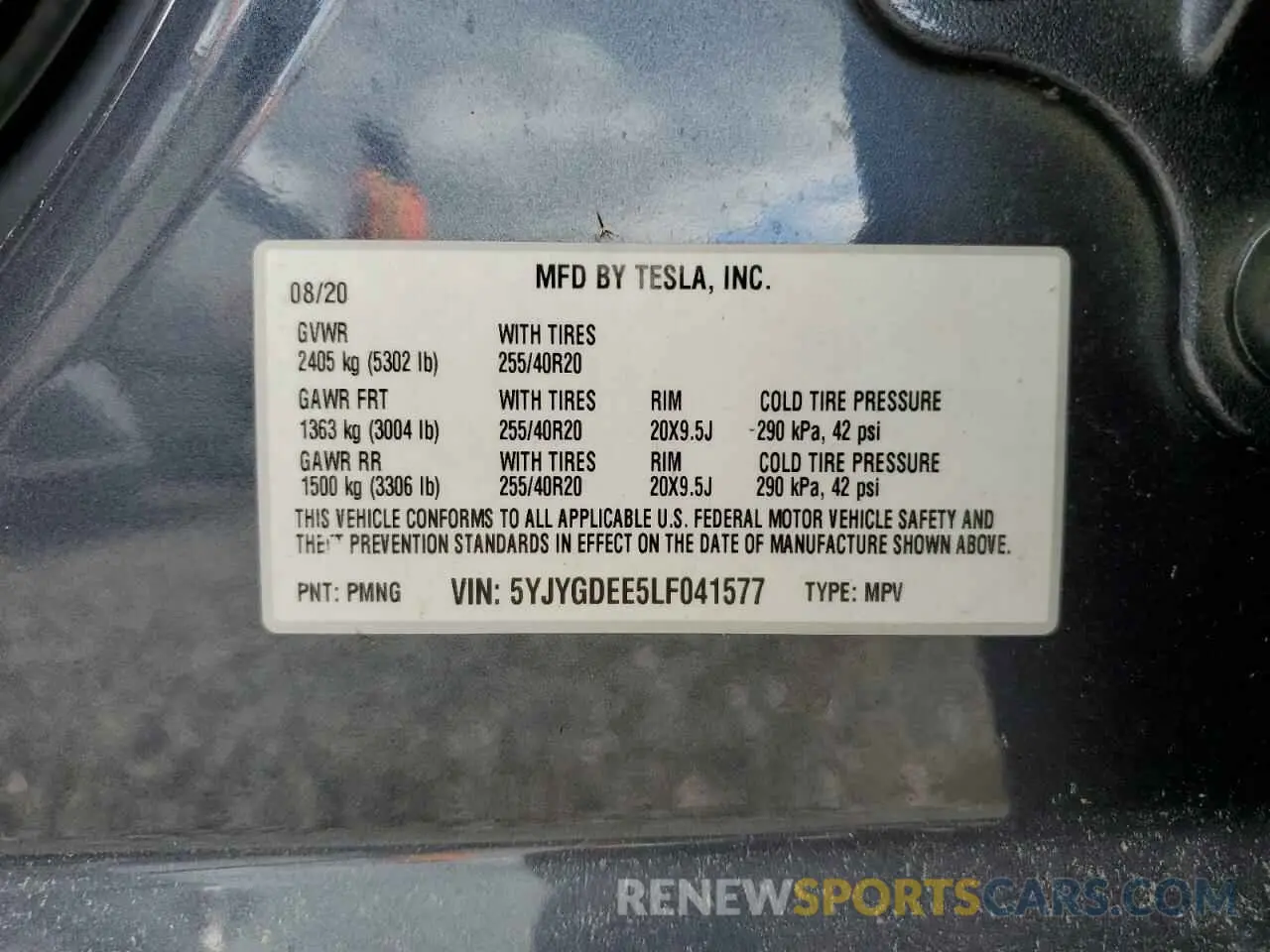 14 Фотография поврежденного автомобиля 5YJYGDEE5LF041577 TESLA MODEL Y 2020