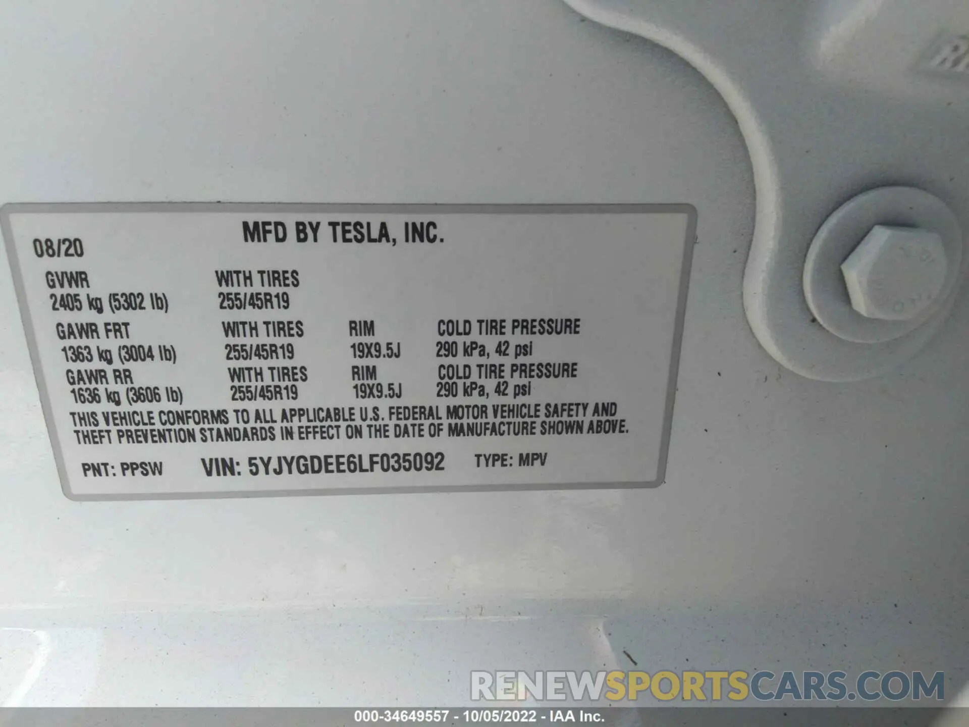 9 Photograph of a damaged car 5YJYGDEE6LF035092 TESLA MODEL Y 2020