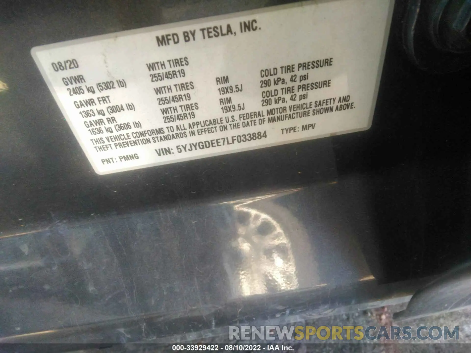 9 Фотография поврежденного автомобиля 5YJYGDEE7LF033884 TESLA MODEL Y 2020