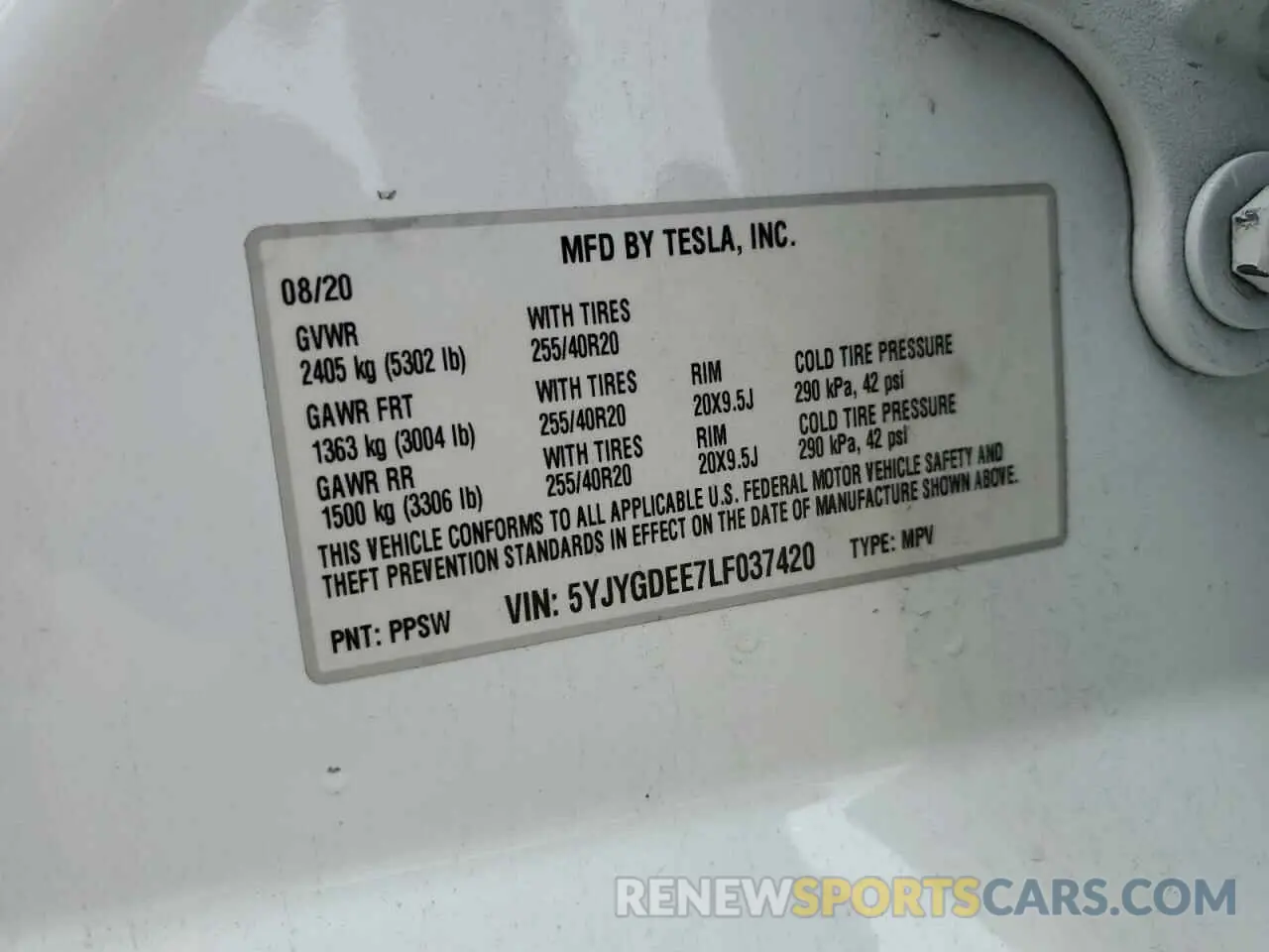 14 Фотография поврежденного автомобиля 5YJYGDEE7LF037420 TESLA MODEL Y 2020