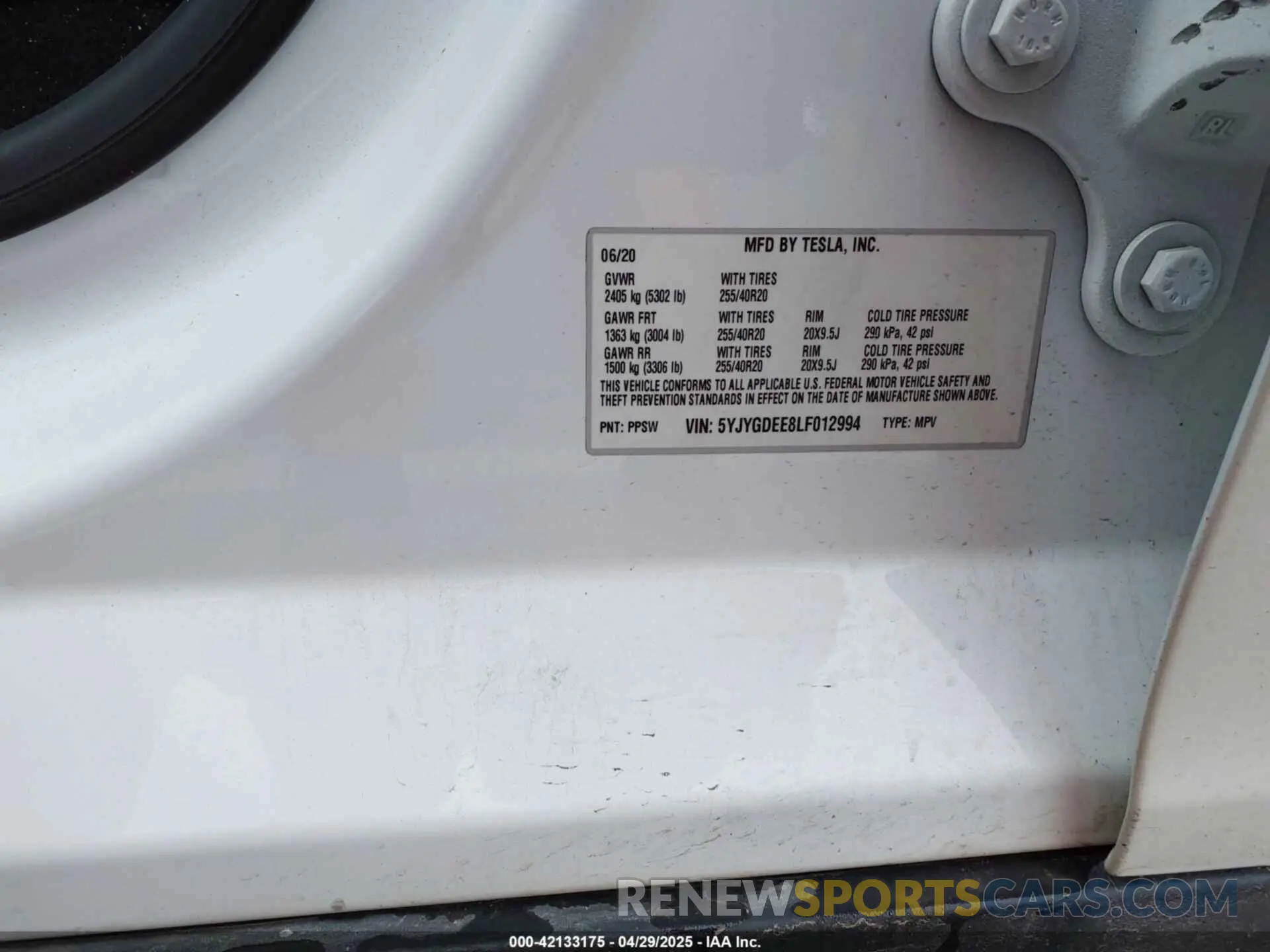 9 Фотография поврежденного автомобиля 5YJYGDEE8LF012994 TESLA MODEL Y 2020