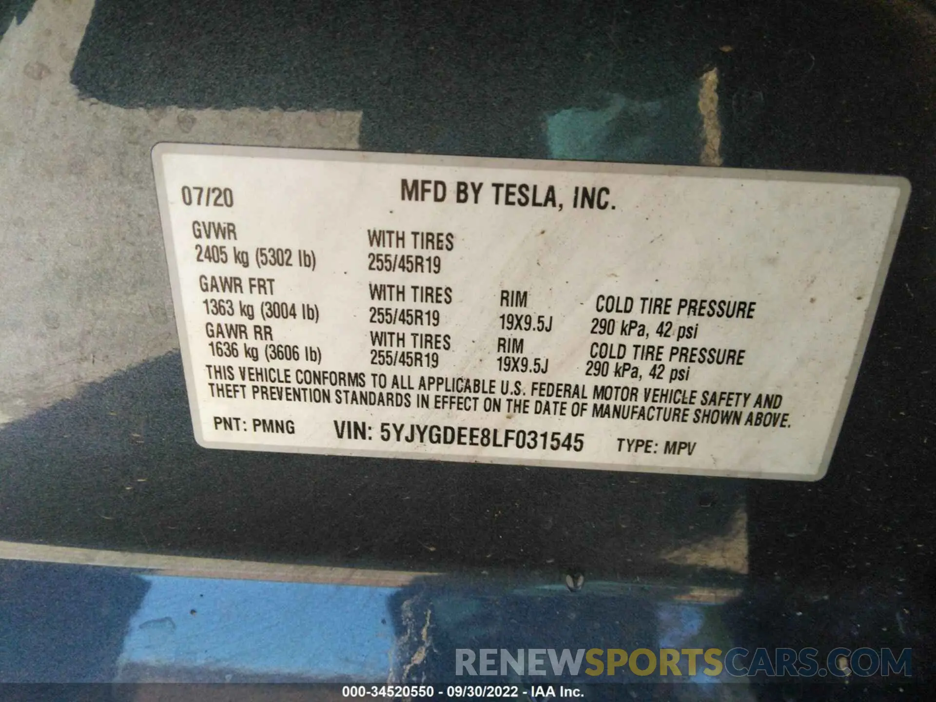 9 Photograph of a damaged car 5YJYGDEE8LF031545 TESLA MODEL Y 2020