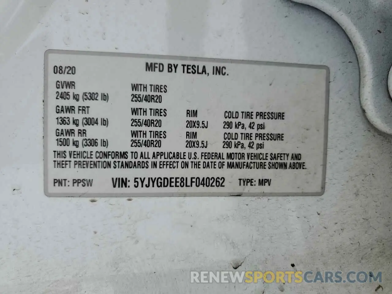 14 Фотография поврежденного автомобиля 5YJYGDEE8LF040262 TESLA MODEL Y 2020
