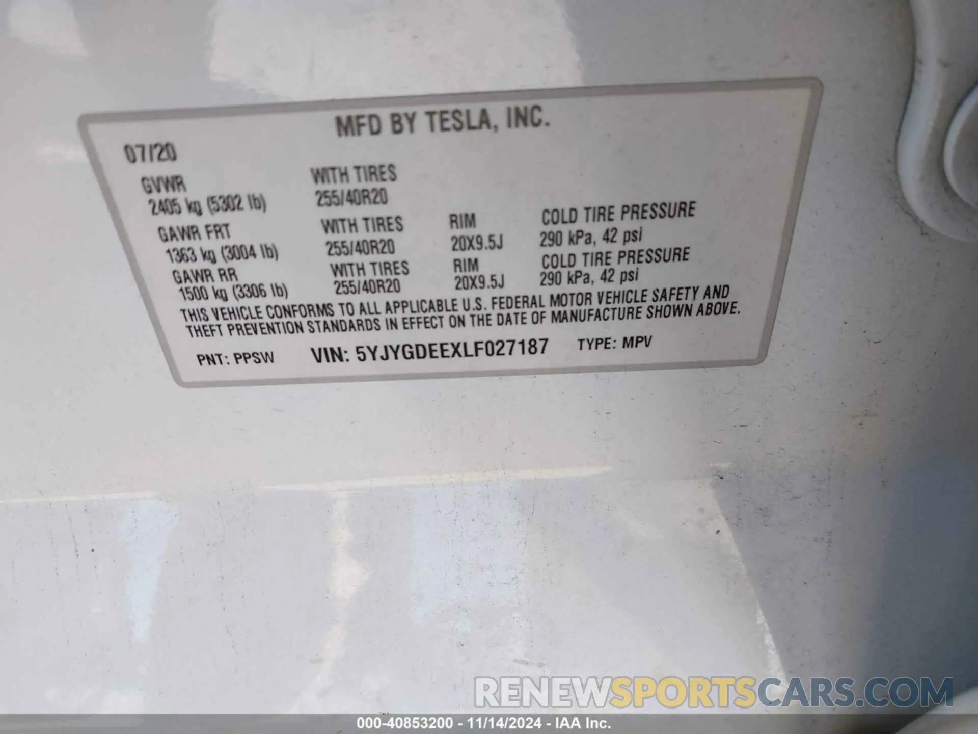 9 Фотография поврежденного автомобиля 5YJYGDEEXLF027187 TESLA MODEL Y 2020