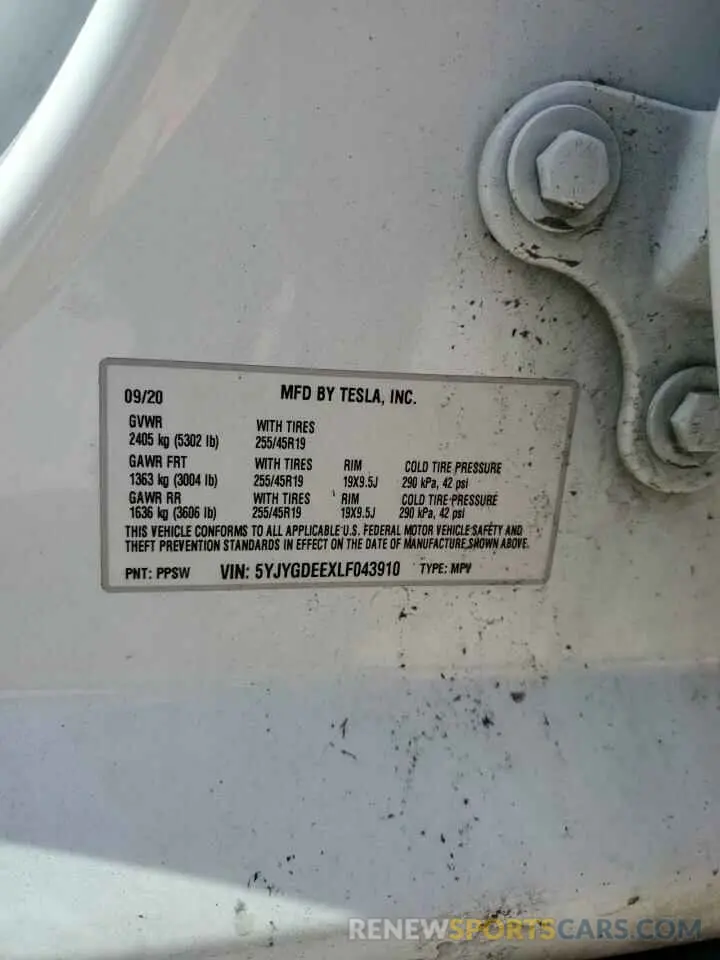 13 Фотография поврежденного автомобиля 5YJYGDEEXLF043910 TESLA MODEL Y 2020