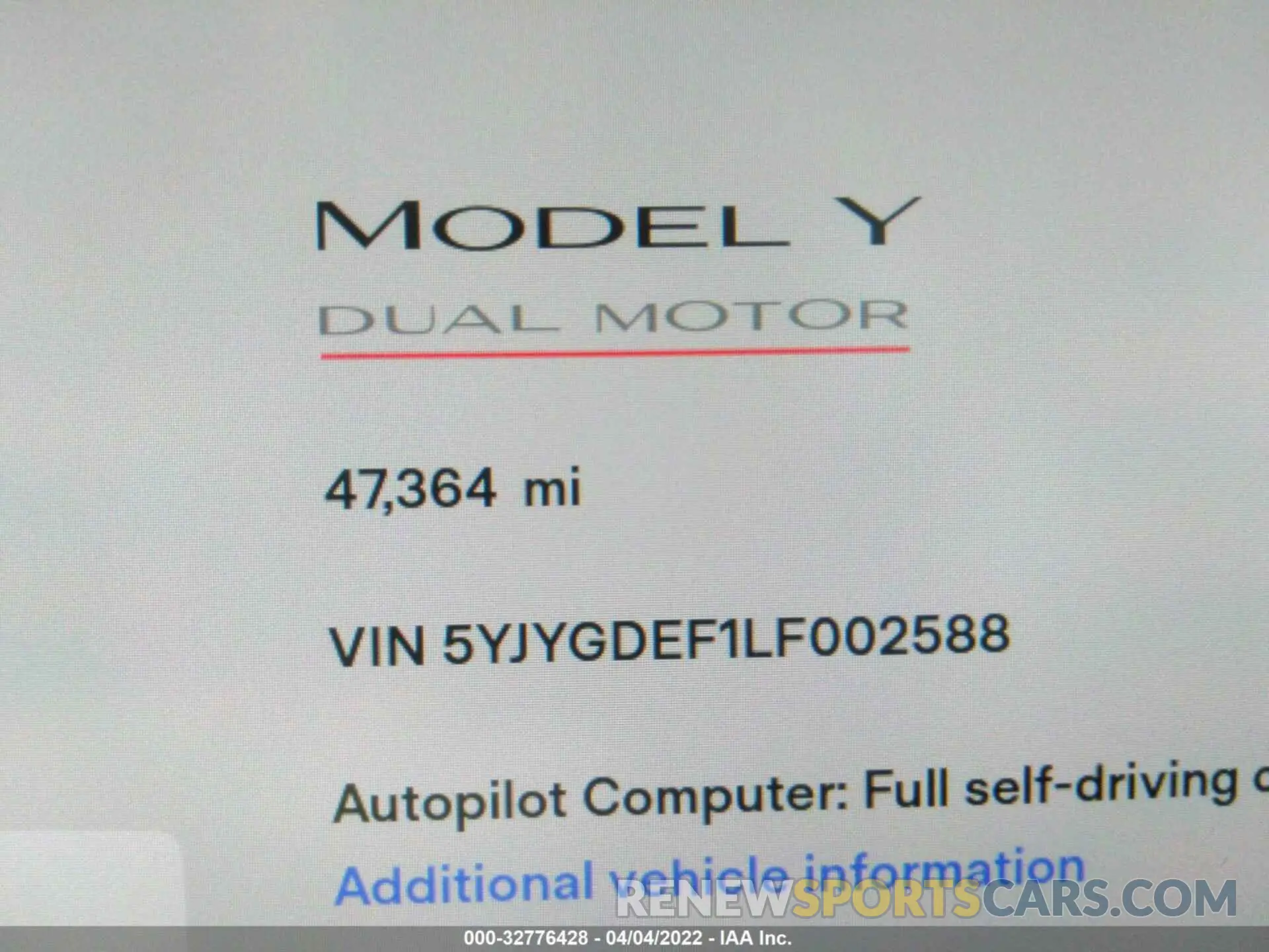 7 Photograph of a damaged car 5YJYGDEF1LF002588 TESLA MODEL Y 2020