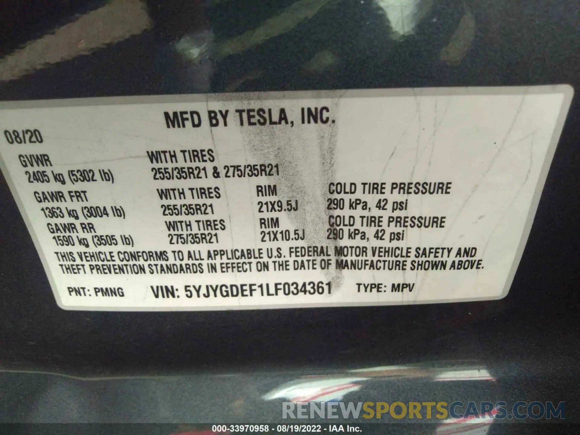 9 Фотография поврежденного автомобиля 5YJYGDEF1LF034361 TESLA MODEL Y 2020
