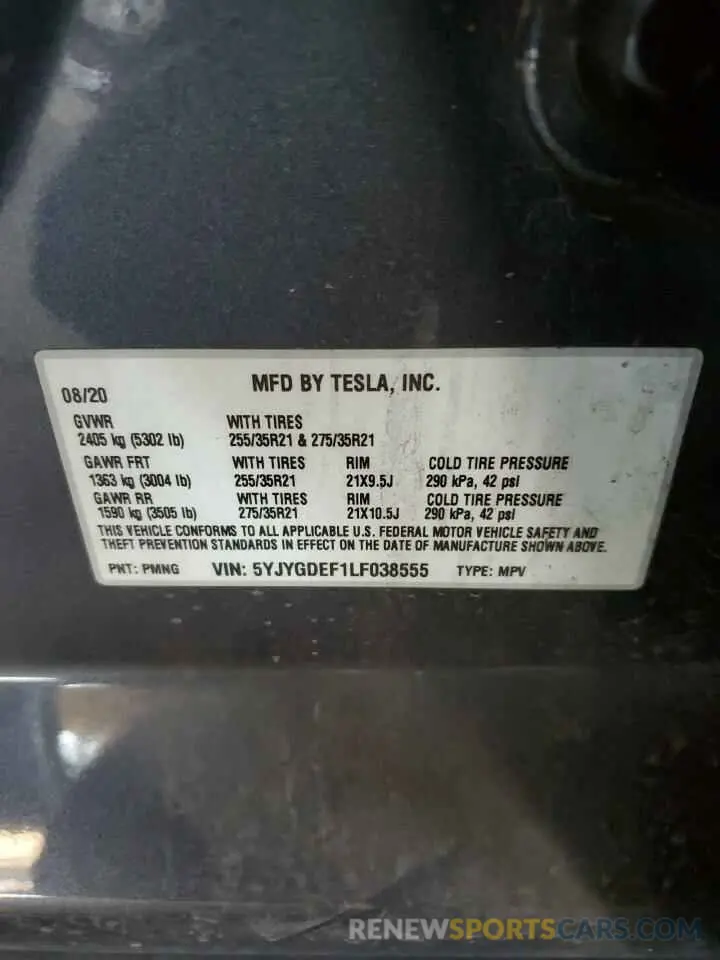 14 Photograph of a damaged car 5YJYGDEF1LF038555 TESLA MODEL Y 2020