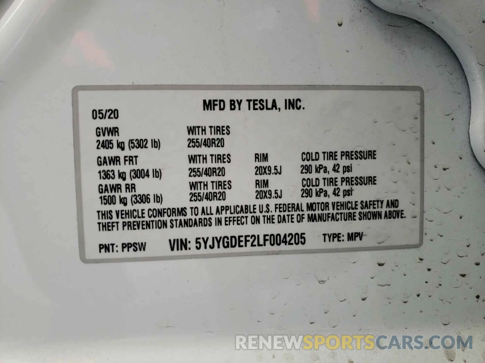 10 Photograph of a damaged car 5YJYGDEF2LF004205 TESLA MODEL Y 2020