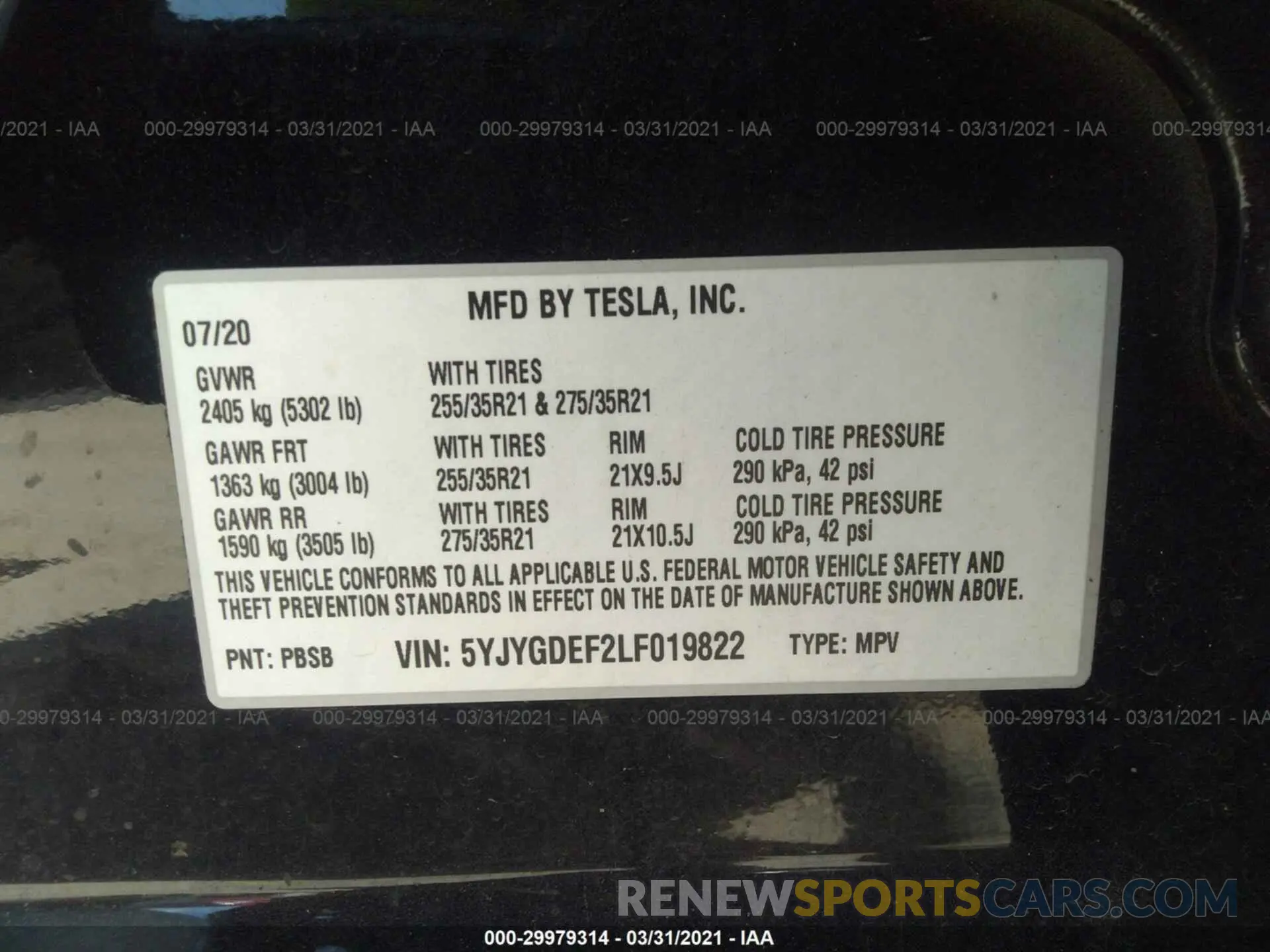 9 Photograph of a damaged car 5YJYGDEF2LF019822 TESLA MODEL Y 2020