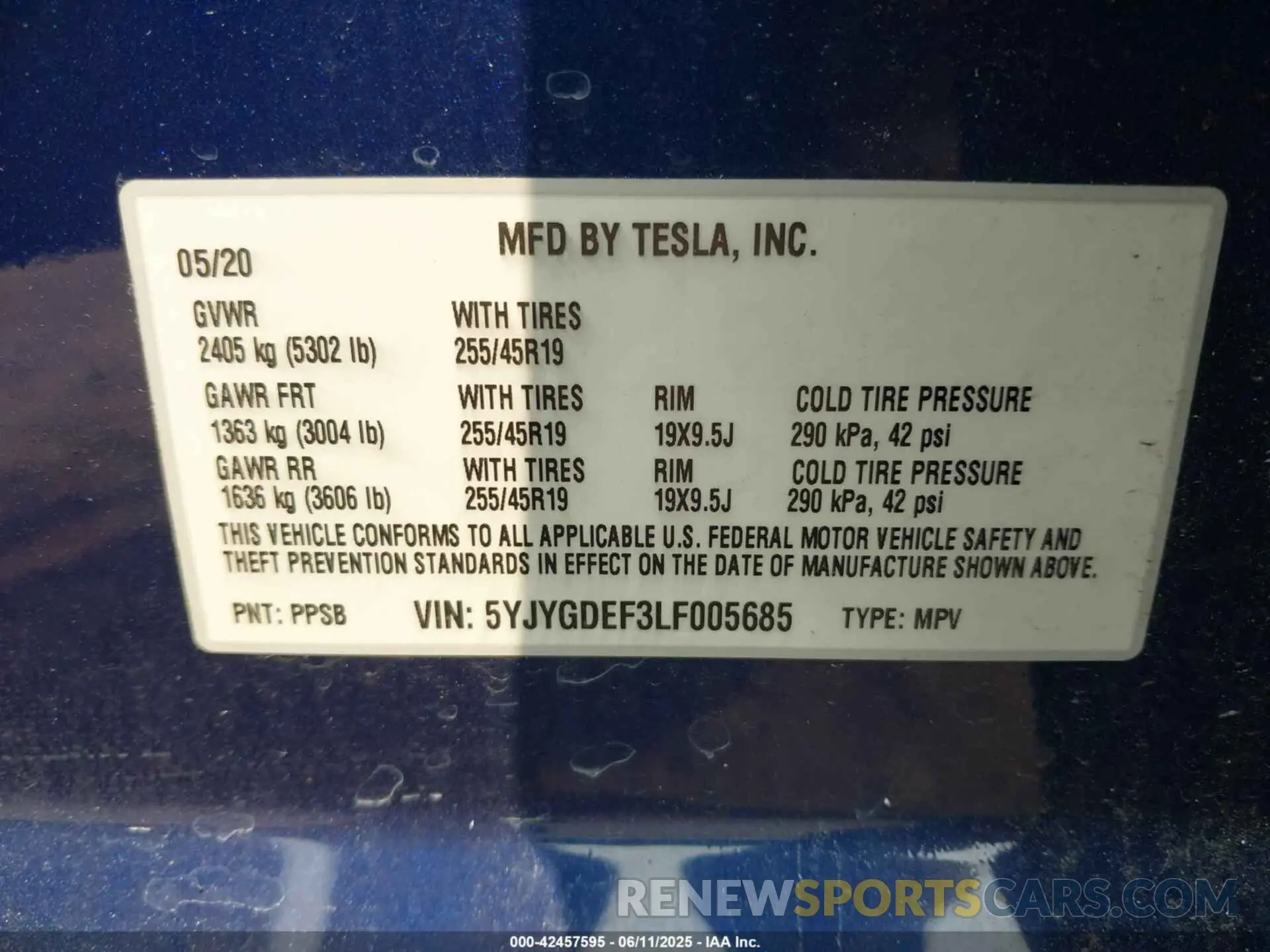 9 Фотография поврежденного автомобиля 5YJYGDEF3LF005685 TESLA MODEL Y 2020