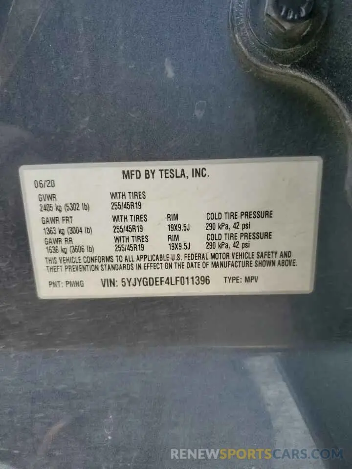 13 Photograph of a damaged car 5YJYGDEF4LF011396 TESLA MODEL Y 2020
