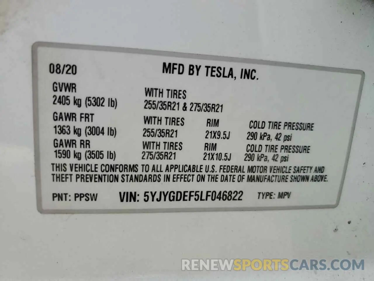 12 Фотография поврежденного автомобиля 5YJYGDEF5LF046822 TESLA MODEL Y 2020
