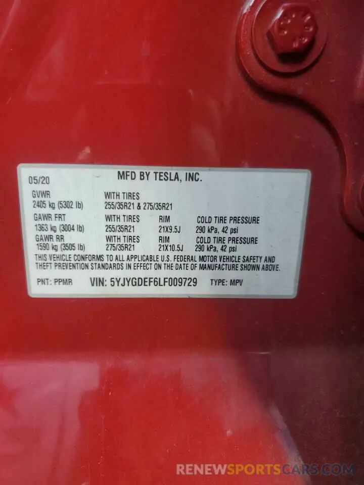 12 Фотография поврежденного автомобиля 5YJYGDEF6LF009729 TESLA MODEL Y 2020