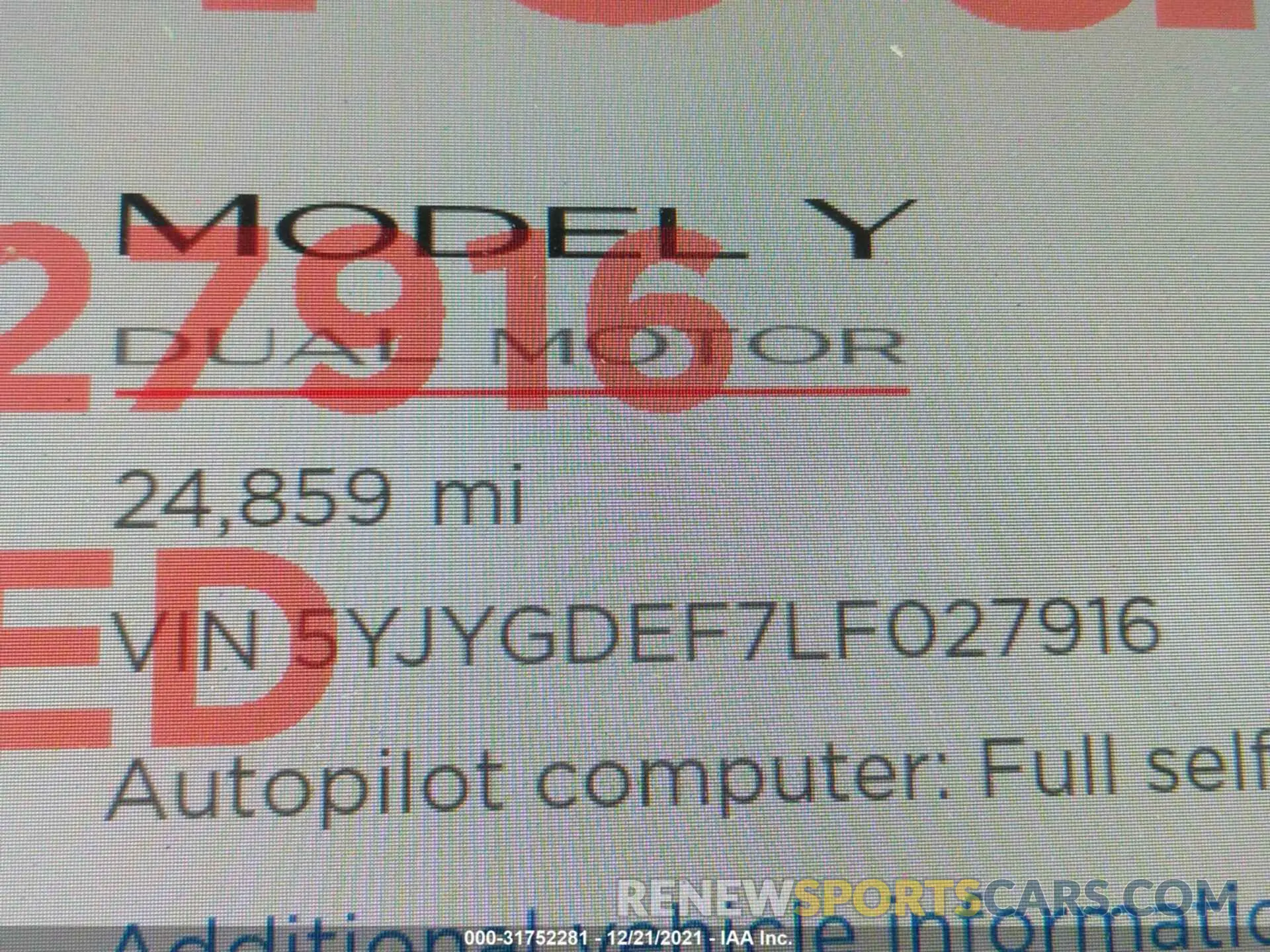 7 Photograph of a damaged car 5YJYGDEF7LF027916 TESLA MODEL Y 2020