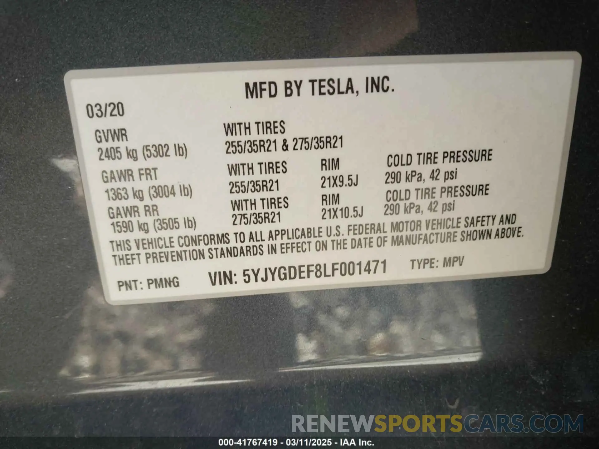 9 Photograph of a damaged car 5YJYGDEF8LF001471 TESLA MODEL Y 2020