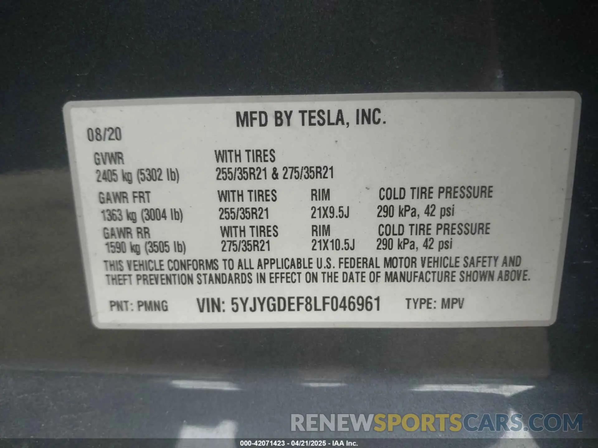 9 Photograph of a damaged car 5YJYGDEF8LF046961 TESLA MODEL Y 2020