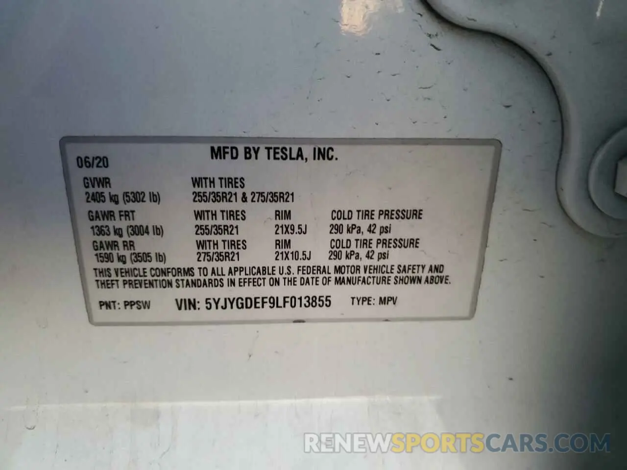 12 Фотография поврежденного автомобиля 5YJYGDEF9LF013855 TESLA MODEL Y 2020