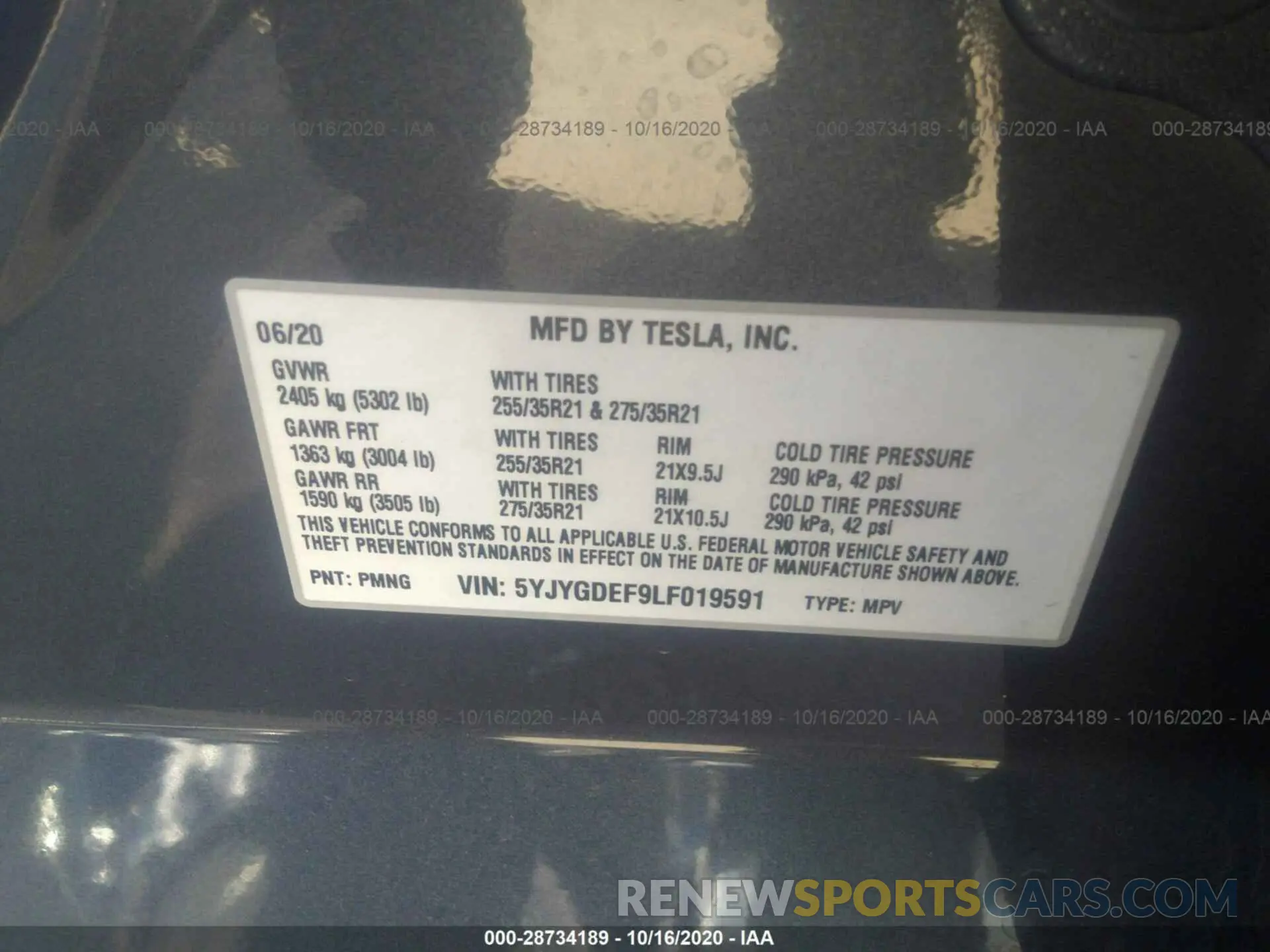 9 Photograph of a damaged car 5YJYGDEF9LF019591 TESLA MODEL Y 2020