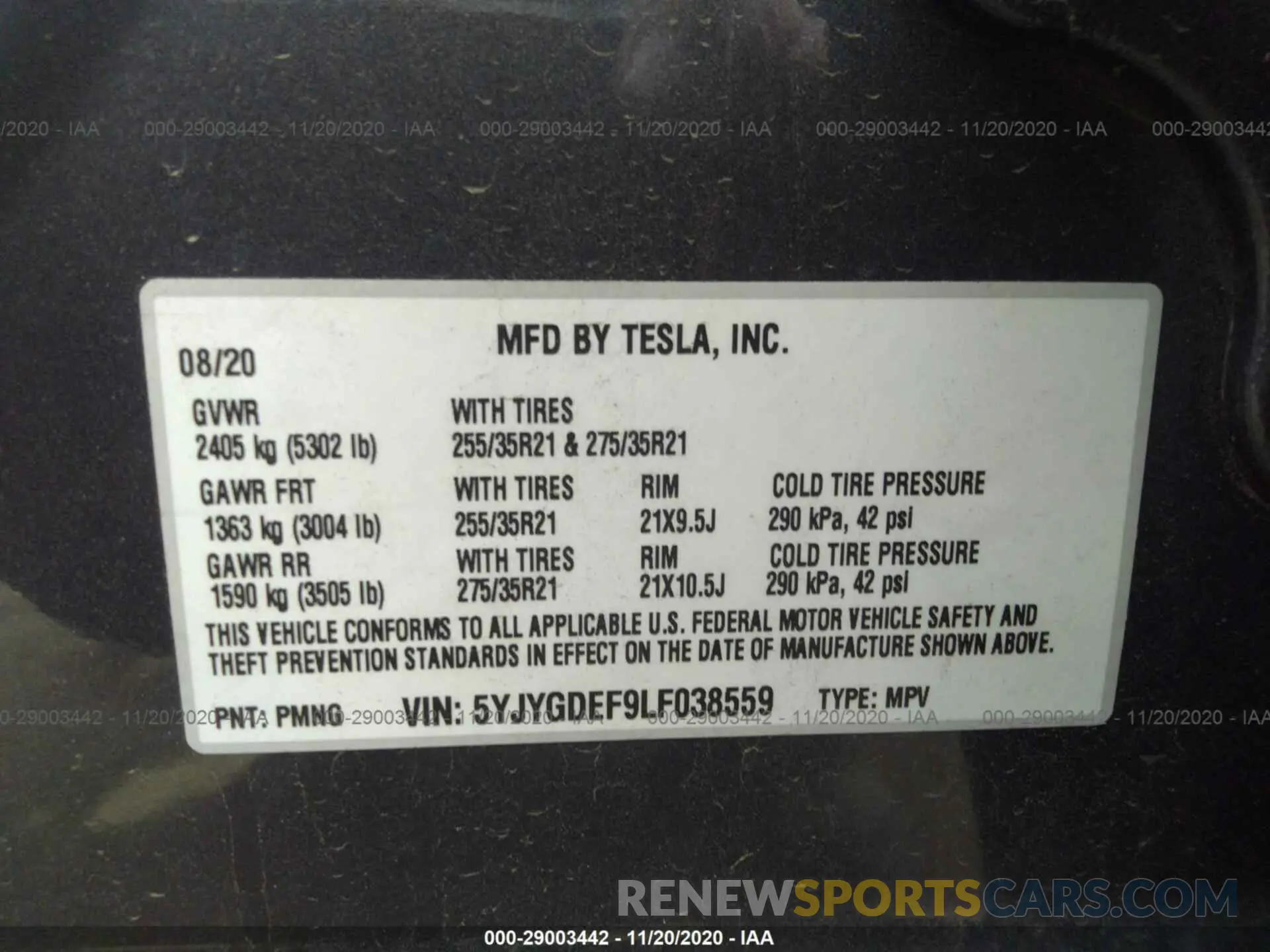 9 Photograph of a damaged car 5YJYGDEF9LF038559 TESLA MODEL Y 2020