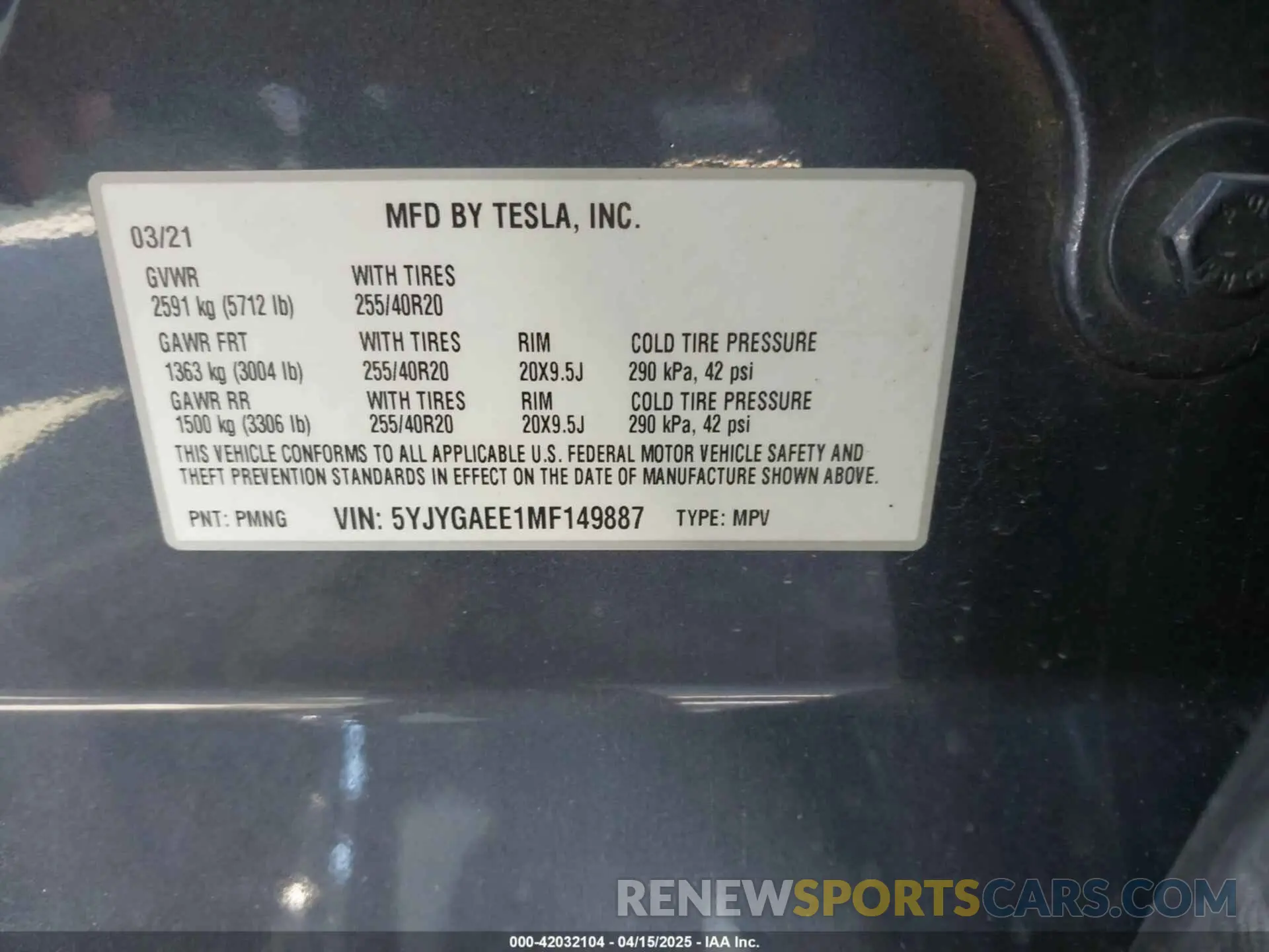9 Фотография поврежденного автомобиля 5YJYGAEE1MF149887 TESLA MODEL Y 2021
