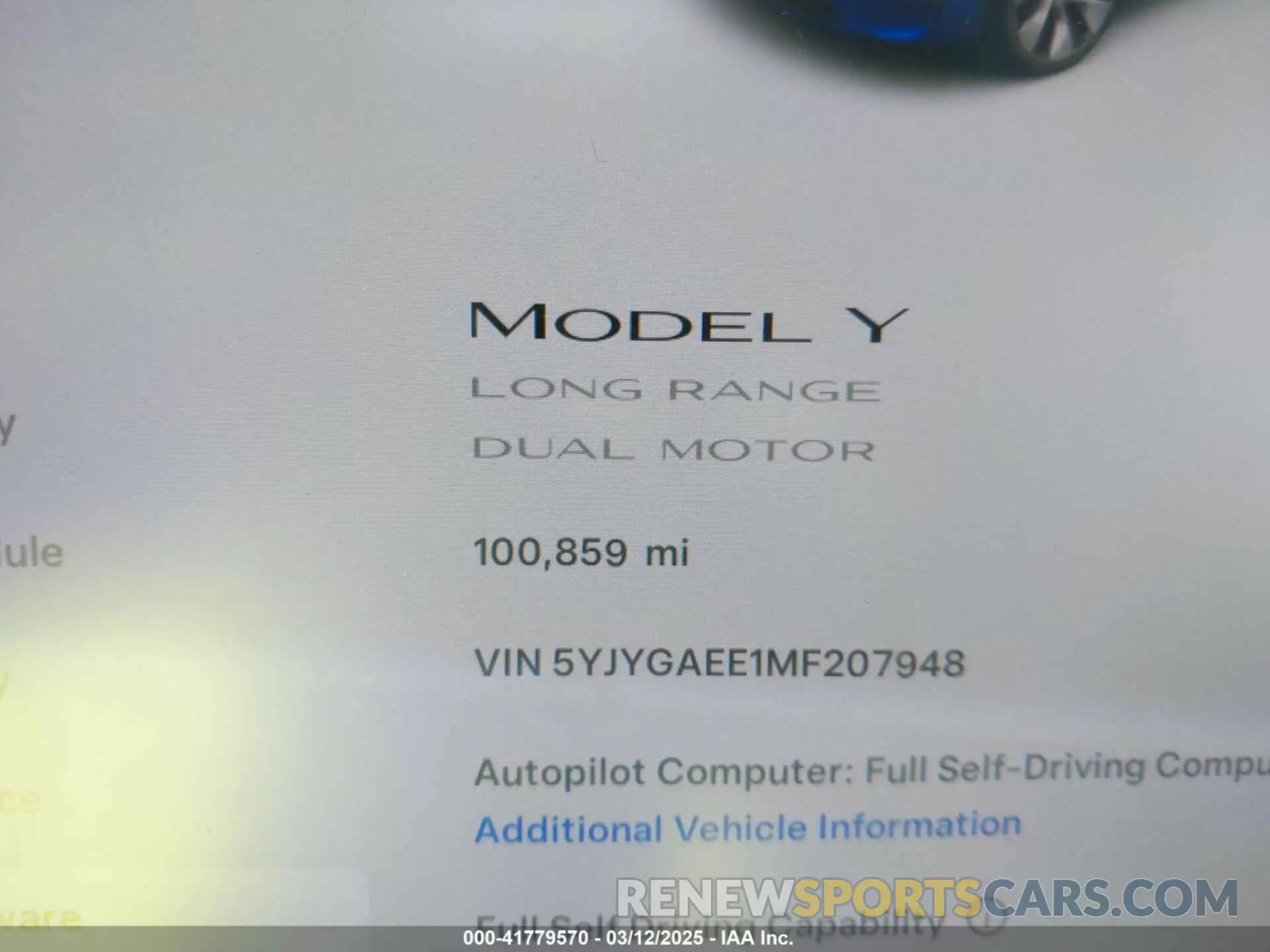 15 Photograph of a damaged car 5YJYGAEE1MF207948 TESLA MODEL Y 2021