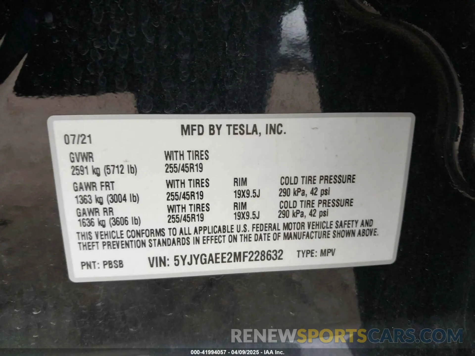 9 Фотография поврежденного автомобиля 5YJYGAEE2MF228632 TESLA MODEL Y 2021