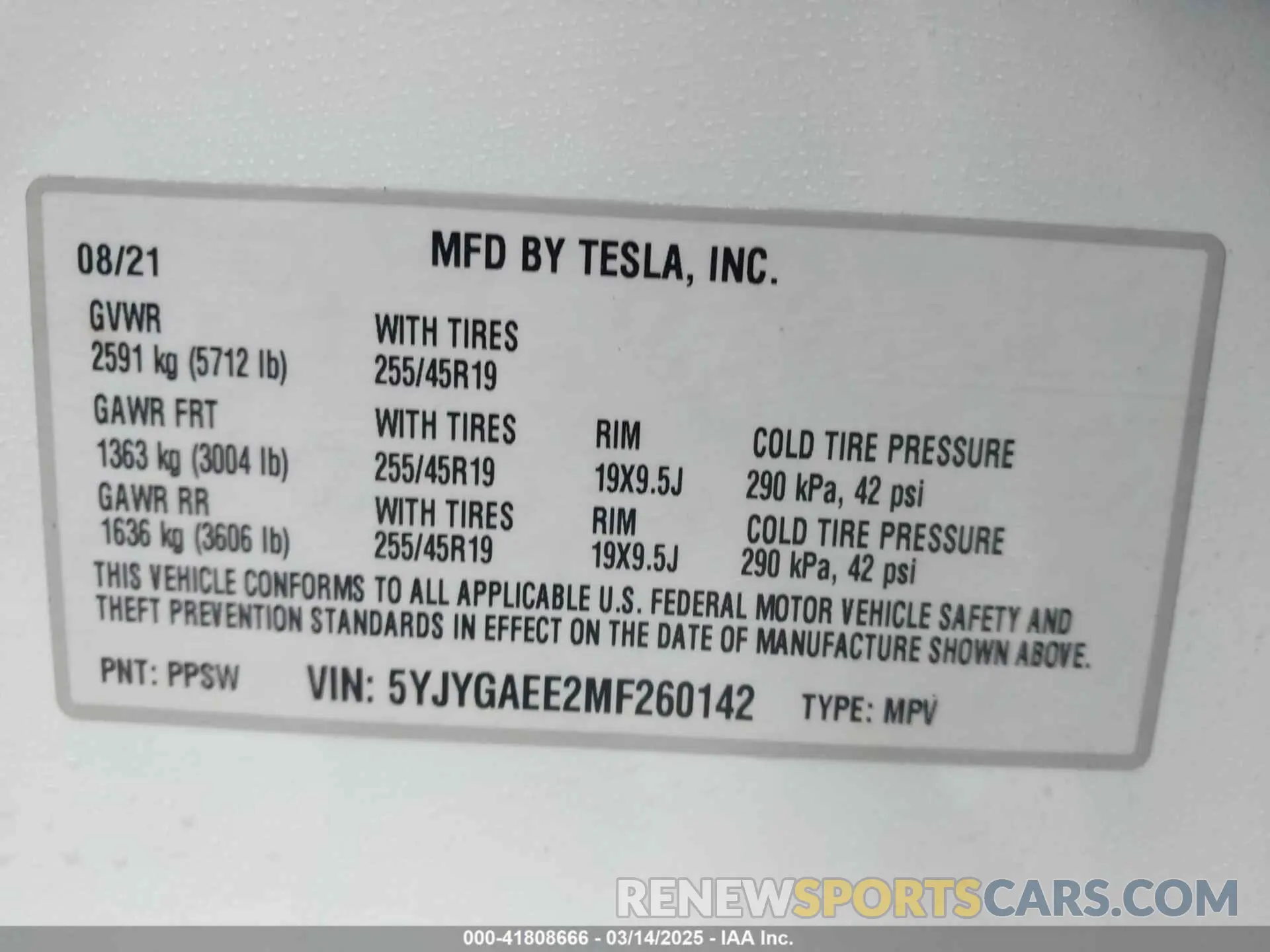 9 Фотография поврежденного автомобиля 5YJYGAEE2MF260142 TESLA MODEL Y 2021