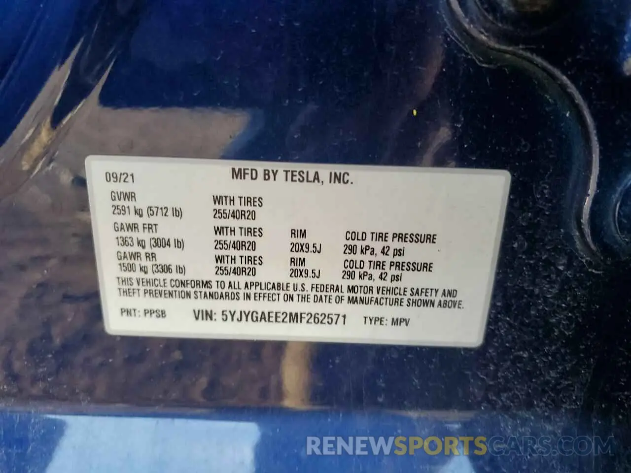 14 Фотография поврежденного автомобиля 5YJYGAEE2MF262571 TESLA MODEL Y 2021