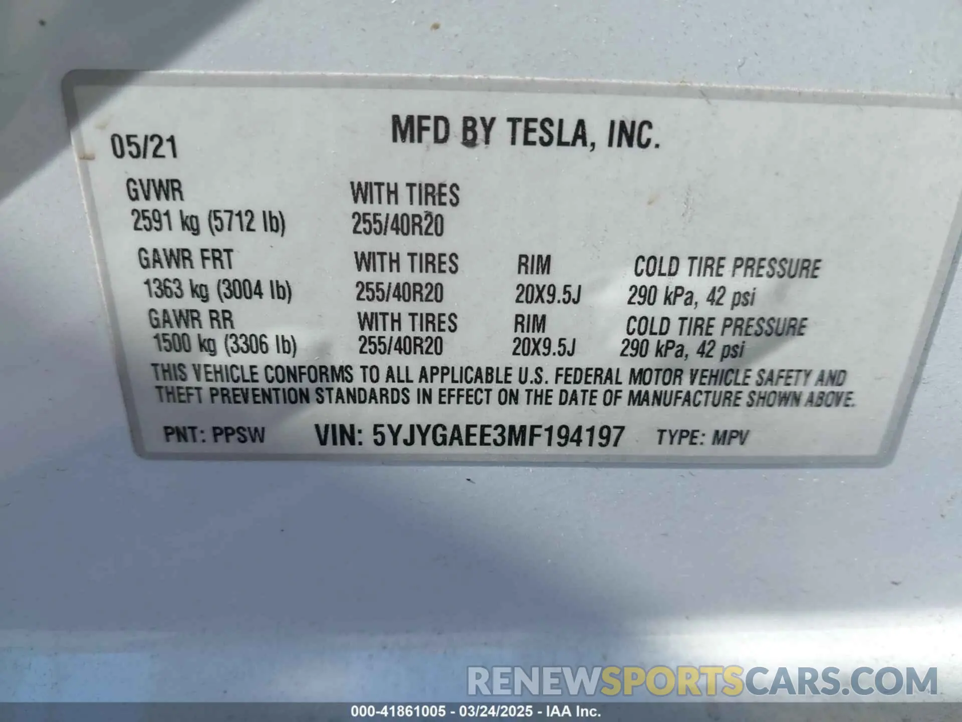 9 Фотография поврежденного автомобиля 5YJYGAEE3MF194197 TESLA MODEL Y 2021