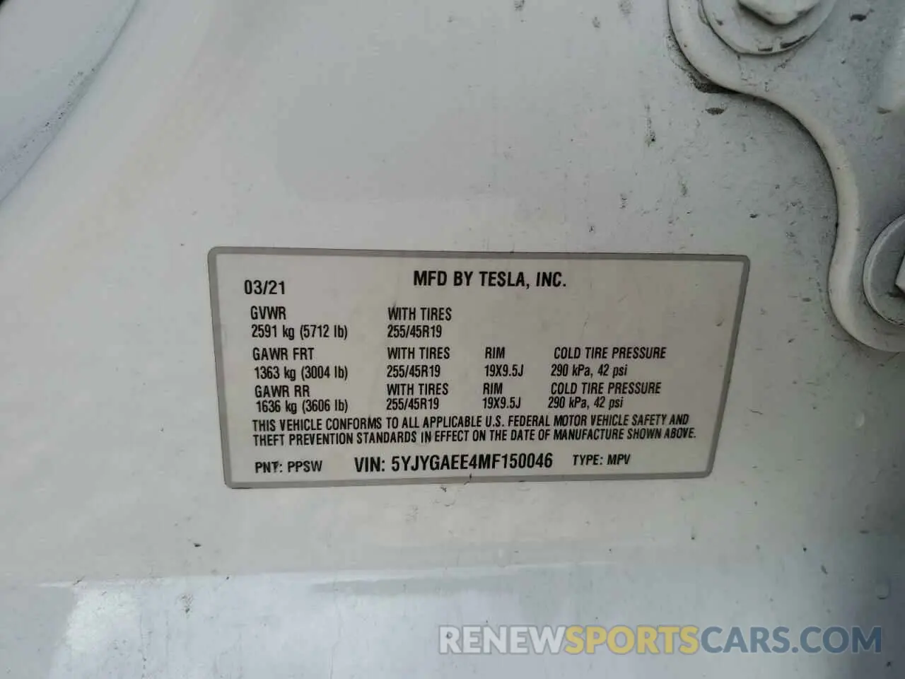 15 Фотография поврежденного автомобиля 5YJYGAEE4MF150046 TESLA MODEL Y 2021