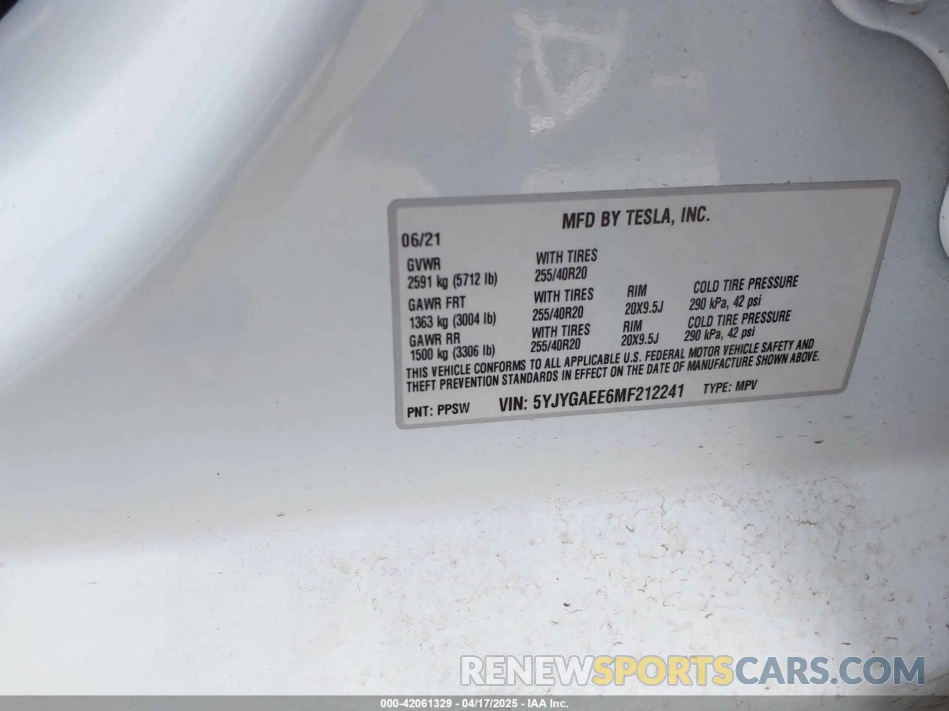 9 Фотография поврежденного автомобиля 5YJYGAEE6MF212241 TESLA MODEL Y 2021