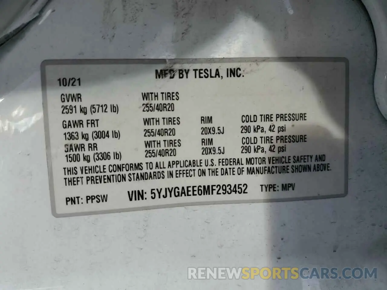 12 Фотография поврежденного автомобиля 5YJYGAEE6MF293452 TESLA MODEL Y 2021