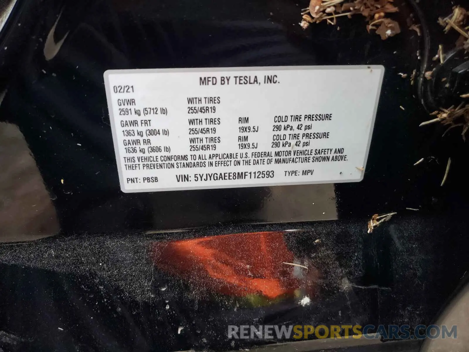 10 Photograph of a damaged car 5YJYGAEE8MF112593 TESLA MODEL Y 2021
