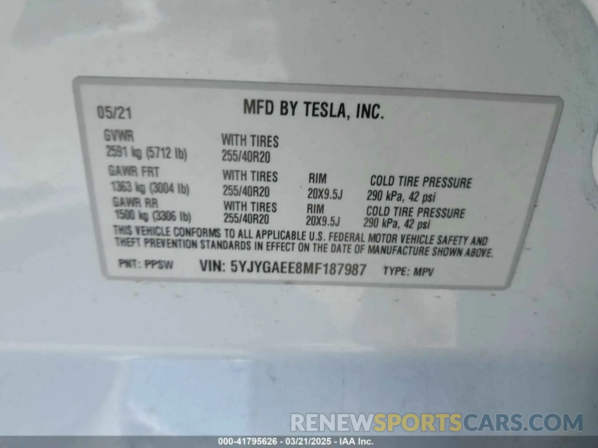 9 Фотография поврежденного автомобиля 5YJYGAEE8MF187987 TESLA MODEL Y 2021