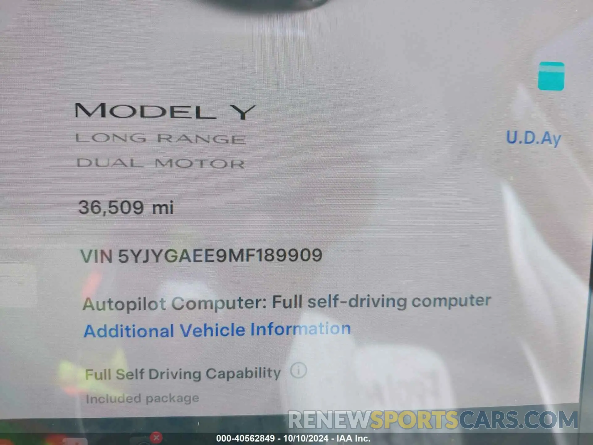 14 Фотография поврежденного автомобиля 5YJYGAEE9MF189909 TESLA MODEL Y 2021