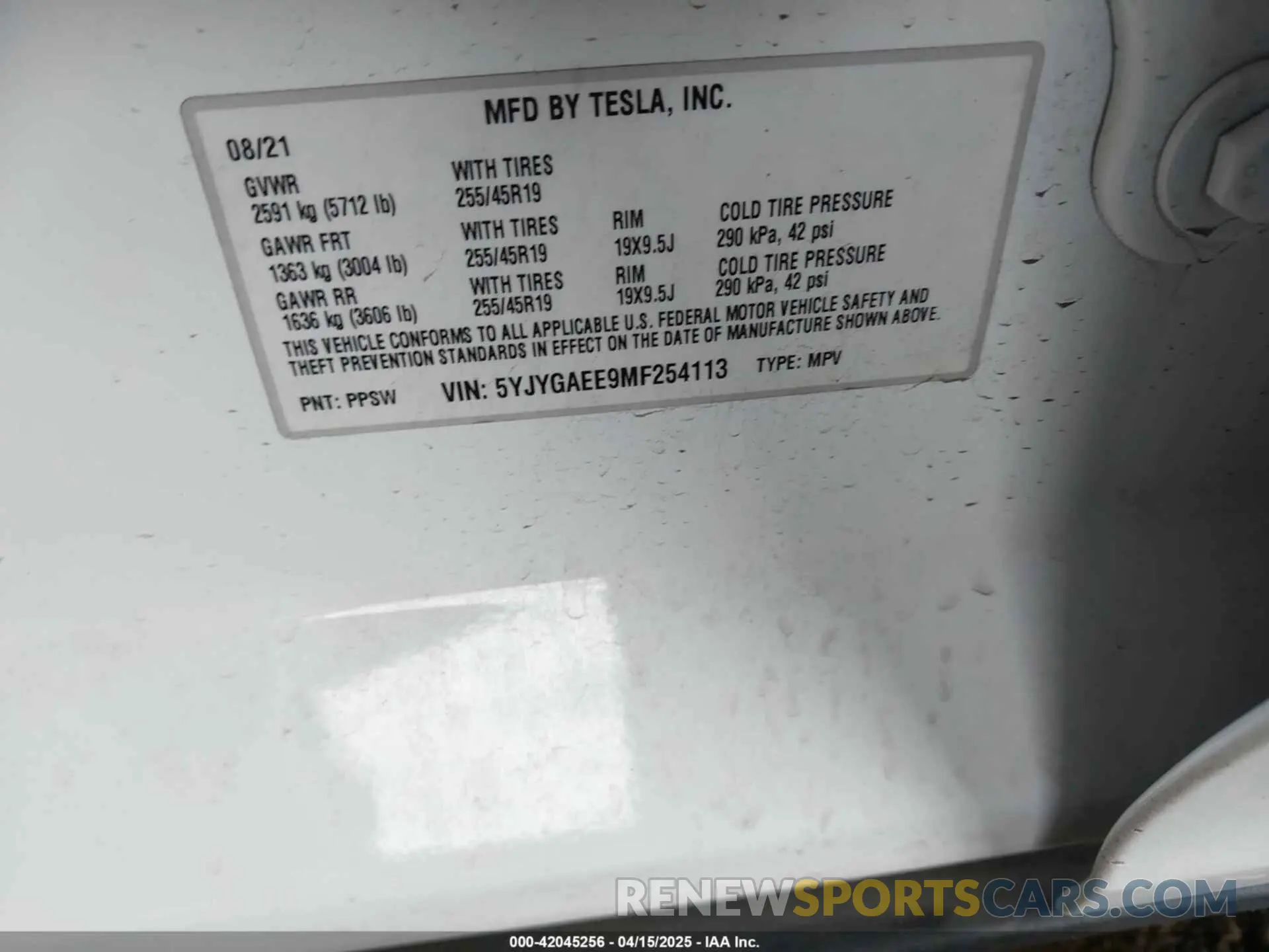 9 Фотография поврежденного автомобиля 5YJYGAEE9MF254113 TESLA MODEL Y 2021
