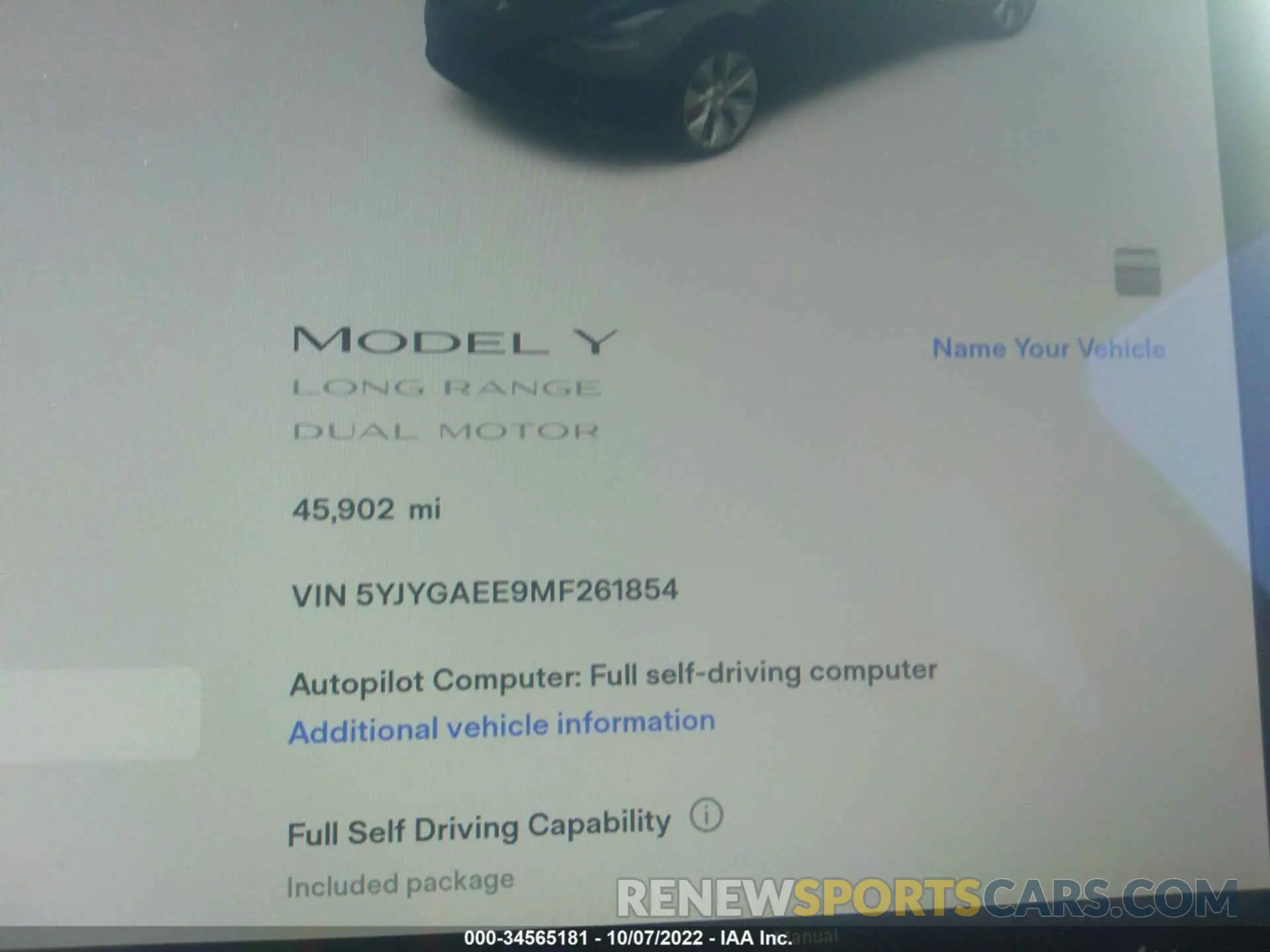 7 Фотография поврежденного автомобиля 5YJYGAEE9MF261854 TESLA MODEL Y 2021