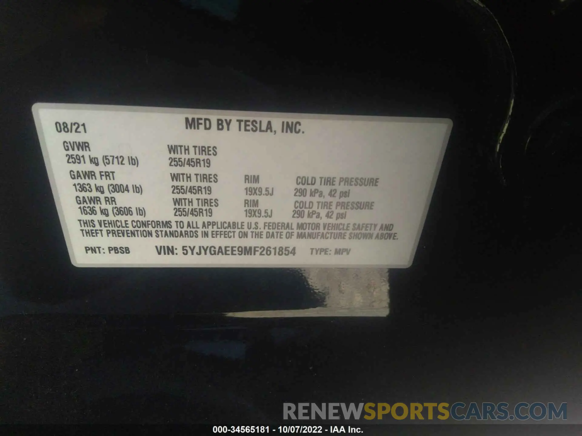 9 Фотография поврежденного автомобиля 5YJYGAEE9MF261854 TESLA MODEL Y 2021