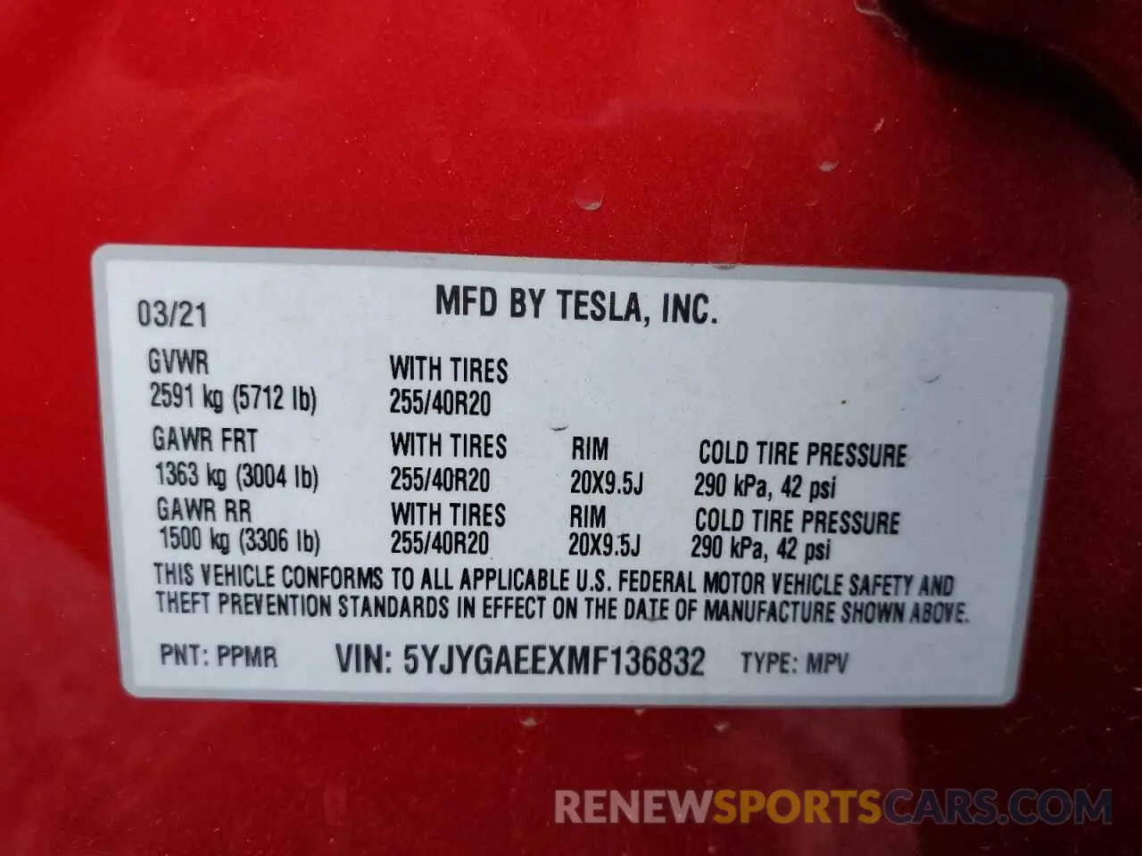 13 Фотография поврежденного автомобиля 5YJYGAEEXMF136832 TESLA MODEL Y 2021