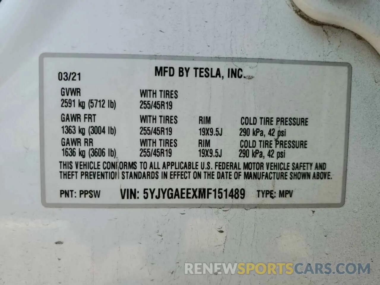 12 Photograph of a damaged car 5YJYGAEEXMF151489 TESLA MODEL Y 2021